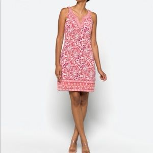 Alhambra Embroidered Trim Knit Coral Shift Dress